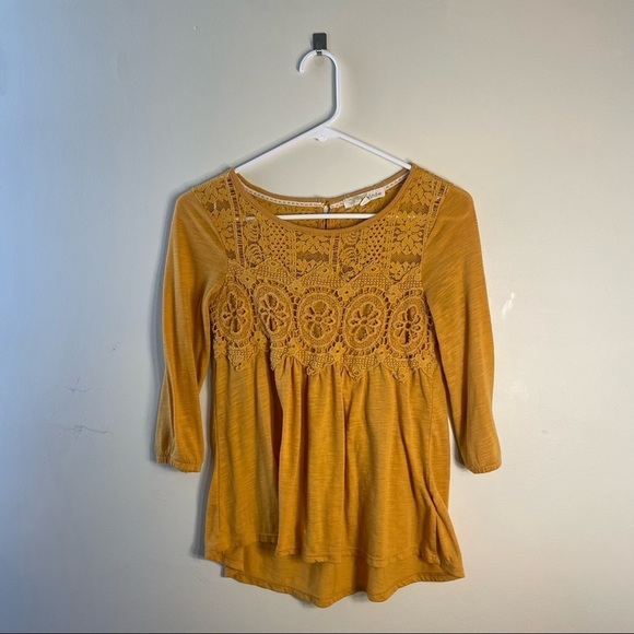 Rewind Tops - Rewind mustard yellow women’s 3/4 sleeve lace detail blouse fall top trendy